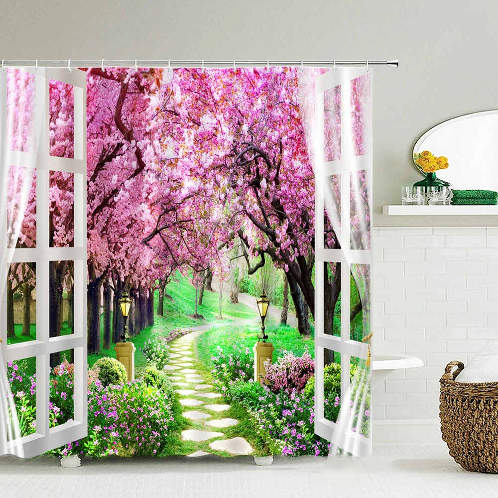 3D Printing On Fabric - Scenery Outside the Window Shower Curtain